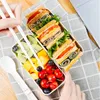 Geschirr Japanische 2-schichtige Box Sicherheitsmaterialbehälter Doppelseitige Verriegelungstaste Mittagessen Mikrowelle Heizung Mahlzeit Schüssel