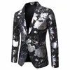 Shenrun Hommes Blazers Costume Veste Retour Blanc Bleu Marine Fi Floral Imprimer Blazer De Mariage Veste De Marié Chanteur Hôte Costume De Bal I3fD #