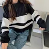 Kadın Hoodies Sweatshirts Jielur Büyü Renk Çizgisi Sweatshirt Kadın Sonbahar Sokağı Serin Gevşek Külot Fermuarı Fermer Beyaz Beyaz Siyah Gri S-L Boyut
