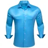 Luxe Shirts voor Mannen Zijde Satijn Effen Effen Rood Groen Geel Paars Slim Fit Mannelijke Blouses Turn Down Kraag Casual tops T3E7#