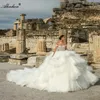 Magnificent Off Shoulder Sleeves Boat Neck Ball Gown Puff Wedding Dress Beading Lace Tiered Ruffled Train princess Bridal Gowns 2024