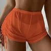 Neue Sommer Mesh Shorts Kordelzug Hohe Taille Transparente Kurze Hosen Strand Bikini Badehose Frauen Atmungsaktive Shorts D7xI #