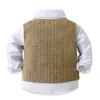 Wiosenna jesień Baby Boy Gentleman Suith z łukiem Tiestriped Vesttrousers 3PCS Formalne ubrania dla dzieci 240318