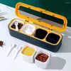 Bouteilles de stockage boîte d'assaisonnement, ensemble de 4 récipients en cristal avec support à cuillères Pots à épices pour outils de cuisine au poivre