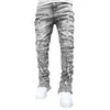 Jeans para hombres Nuevos pantalones de camuflaje europeos Hombres High Street Slim Fit Stretch Patched Denim Ripped Males Jeans apilados J240328
