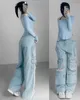 Sexy Harajuku Y2k Baggy Jeans Vrouwen Ripped Hoge Taille Cargo Broek Veelzijdige Wijde Pijpen Multi Pocket Denim Broek Streetwear c63q #
