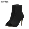 Stövlar Eilyeken Green Sticking Elastic Womens Sock Ankle Boots Open Toe High Heels Fashion Ladies Pumps Pole Dancing Shoes Storlek 42