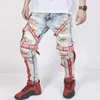 Męskie dżinsy Summer Luźne spodnie 2021 Trendy Street Men's Collocati Design Autumn Proste Spodnie Ripped Motorcycle Boy Pants I41D#