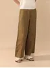Spodnie damskie vintage luźne swobodne spodnie kobiety liniowe bawełniane proste proste patchwork wysokie kieszenie na szerokopasmowe pantalony 2024