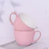 Tazas de cerámica para el hogar, taza de desayuno de avena y leche de alta capacidad, regalo de oficina, taza de porcelana de hueso de agua esmaltada con borde dorado