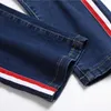 Calça jeans listrada lateral masculina, nova fi cott reta elástica calça jeans estilo clássico jean hombre calças masculinas k0jU #