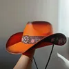 Chapeau de Cowboy Orange occidental en paille à bord bouclé, pare-soleil épais d'été pour hommes et femmes, plage 240326