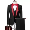 Mäns Lapel Black Collar 3 -styckesdräkt Set Coat Vest Byxor / Busin Groomsmen Groom Wedding Dr Fprmal Blazer Pants N2BB#