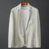 Blanc Cott Linen Suit Men's Men's Spring Summer Couleur pure Slim Casual Busin Thin Mens Blazer Veste confortable Breatchable Q6JZ #