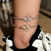Anklets Blue Diamond Heart Evil Eye Womens Ankle Silver Crystal Tennis Ankle Bracelet Fashion Statement JewelryL2403