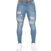 Jeans déchirés extensibles pour hommes, taille haute, trou détruit, pantalon Slim, coupe ajustée, pantalon rayé en Denim pour hommes 29mF #