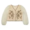 Damen Fr Crochet Knit Loose Puff Lg Sleeve Cropped Cardigan V-Neck für Ja R0EM#