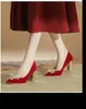 Dress Shoes Size 30-44 Chunky Heel Crystal Flower Red High Heels Female Bride Bridesmaid Large Women Wedding