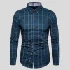 plaid Cott Brown Butt Down camicia da uomo casual 2024 primavera uomo vestiti slim fit maniche Lg camicie sociale Plus Size M-5XL m2ms #