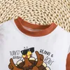 Clothing Sets Baby Boys Pants Set Long Sleeve Crew Neck Turkey Print Romper With Plaid Thanksgiving Clothes