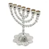 Candle Holders Flower Base Metal Menorah 7 Branch Antique Candlestick Religious Holder A0KF