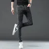 fi estilo coreano estiramento jeans preto cinza rasgado casual denim calças masculinas elástico magro magro pés pequenos lápis calças 93WL #