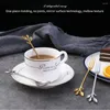 Łyżki 5/10pcs Złota Long Ruse Spoon Liść ze stali nierdzewnej łyżeczka liści nordyckiej mini mieszanie małego widelca na deser kawę miód