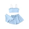 2024 New Childrens Swimsuit Solid Color Bra Flat Angle Sports Split Mid to Large Girls Swimsuit Three Piece Set