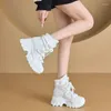 Casual Shoes äkta läder 8cm Micrifiber Women Wedge Ankle Kne High Boot Ethnic Platform Autumn Heels Spring Chunky Sneaker