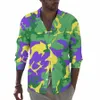 mardi Gras Camo Shirt Colorful Camoue Casual Shirts Lg Sleeve Graphic Y2K Blouses Autumn Vintage Oversized Clothing 05cE#