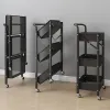 Racks Installationfree Cart Rack, Portable Foldable Storage Threelayer Storage Rack for Kitchen and Bathroom Storage Organizer