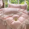 Bedding Sets Double Sided Ice Silk Summer Washable Bed Sheet Embroidered Quilt Cover With Ruffle Lace Luxury Set