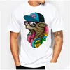 Erkek Tişörtler Erkek Moda Çılgın DJ Kedi Tasarım Tişörtleri Serin Üstler Kısa Kollu Yatık
