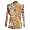 Luce oro paillettes One Butt collo a scialle giacca da uomo Bling Glitter discoteca Prom DJ Blazer giacca da uomo da sposa X3xf #