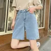 Style coréen classique Denim Shorts femmes été bleu taille haute Shorts pantalons larges Streetwear Jeans droits femmes Shorts 04jo #