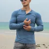 Casual Lg manches Cott T-shirt Hommes Gym Fitn Bodybuilding Entraînement Slim T-shirt Mâle Solide Tee Tops Sport Formation Vêtements T6on #