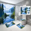 Shower Curtains Beach Curtain Set Palm Leaf Sea View Mediterranean Waves Summer Sun Ocean Printed Bathroom Decoration