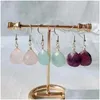 Dangle Kroonluchter Oorbellen Natuurlijke Kristallen Steen Druppel Voor Vrouwen Lapis Roze Paars Kleine Waterdrop Sier Kleur Bungelt Genezing Levering Oti7C