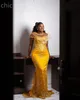 2024 Aso Ebi Yellow Florals Mermaid Prom Dress Beaded Lace Evening Formal Party Second Reception 50th Birthday Engagement Gowns Dresses Robe De Soiree Z82