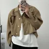 Trendy Fiable Casual Kurze Jacke für Männer Vintage Revers Outwear Koreanische Crop Mäntel Allgleiches Männlich LG Sleeve Streetwear O0W8 #