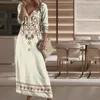 Freizeitkleider Damen Herbstkleid Bohemian Maxi mit Ethno-Print V-Ausschnitt Lange Ärmel Damen Frühling A-Linie Pullover in weich für Knöchel