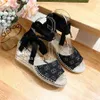 New Linen denim Embroidered Espadrilles wedge Sandals Platform Pumps heels Summer women's luxury designers open toes Fashion Sand Casual shoes factory footwear