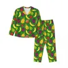 家庭用服かわいいパイナップルパジャマセット秋の面白いフルーツプリントファッションレジャースリープウェアレディース2ピースレトロ特大のスーツギフト