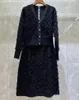 ワークドレス2ピースセーターセット2024秋冬高品質のスカートスーツ女性ウールニットカーディガン膝の長さ