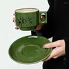 Cups Saucers 250ml Chinese Vintage Style Coffee Cup Plate Sets Mocha Green Ceramic Dish Set High Beauty Creative