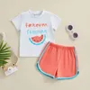 Clothing Sets Summer Kids Toddler Girl Outfit Letter Watermelon Print Short Sleeve T-Shirts Tops And Shorts Clothes Set