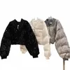soft Warm Women Cott Coat Shiny Sequins V-Neck Lg Sleeve Short Veet Padded Jackets Female Fall Winter Fi Outerwears A9nz#