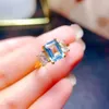 Cluster Rings MeiBaPJ 6mm 8mm Rectangle Sky Blue Topaz Fashion Ring For Women Real 925 Sterling Silver Fine Party Jewelry