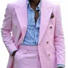 pink 2 Piece Men Suits 2023 Double Breasted Peaked Lapel Custom Made Groomsmen Wedding Tuxedo Prom Beach Male Suit Costume Homme x8Jf#