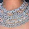 15mm Baguette Cuban Link Chain Necklace Rose Gold Two Tone 14K Silver Plated Diamond Cubic Zirconia Jewelry 14inch-20inch193x